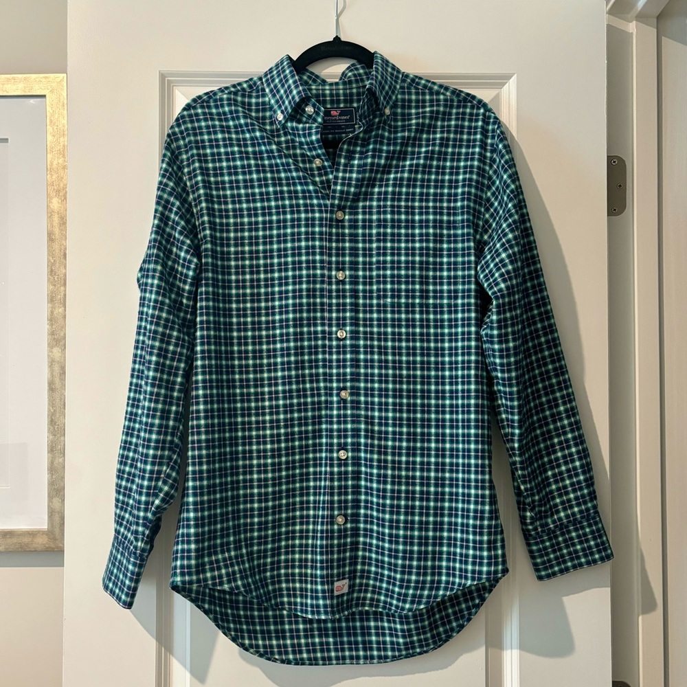 Vineyard Vines Blue and Green Button Down - Small